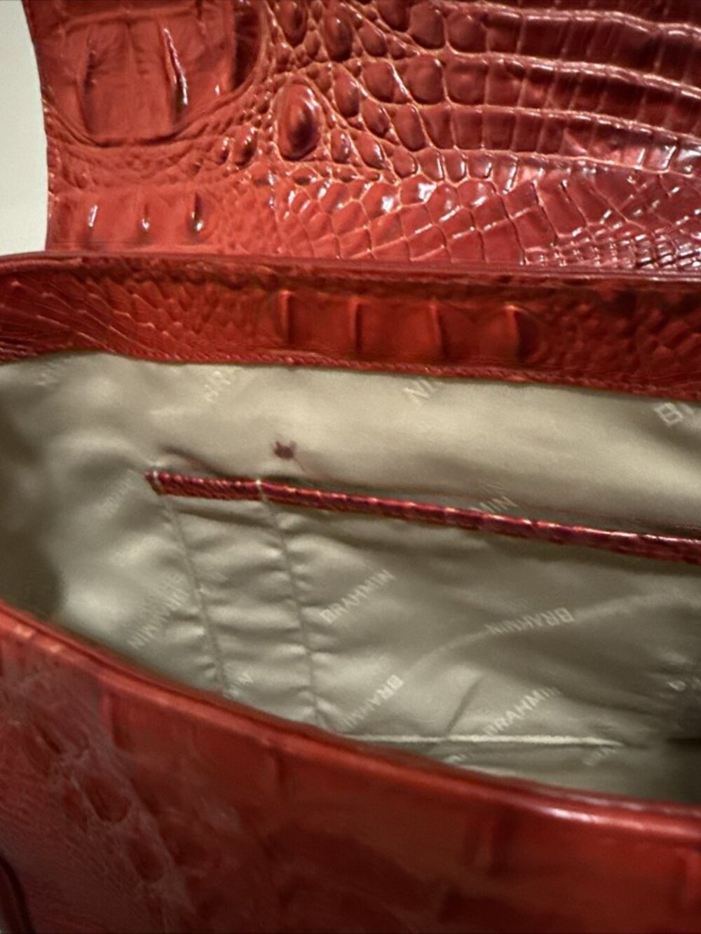 BRAHMIN Ingrid Fiery Lava Pampas Leather Crocodile Embossed - Picture 9 of 12
